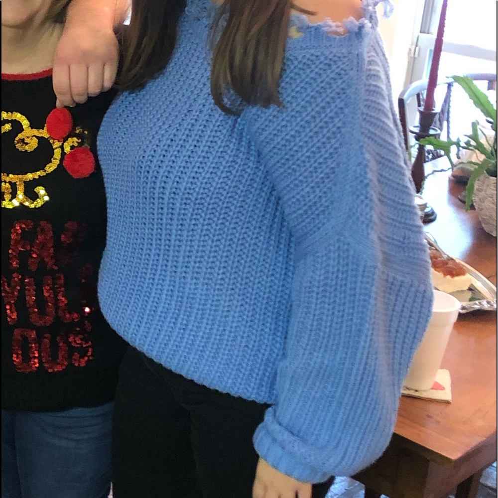 Baby blue off the shoulder sweater